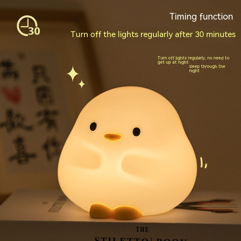 Cute Duck LED Night Lamp Cartoon Silicone USB Rechargeable Sleeping Light Touch Sensor Timing Bedroom Bedside Lamp for Kid Gift Home Decor