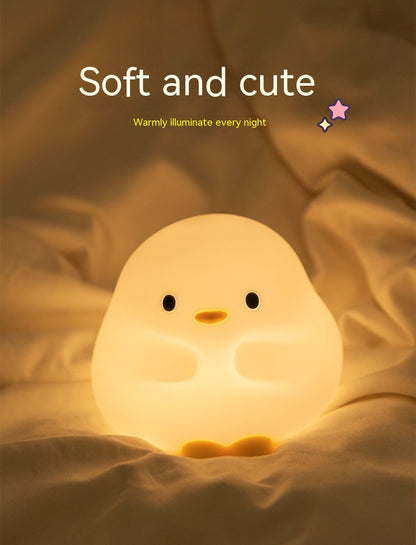 Cute Duck LED Night Lamp Cartoon Silicone USB Rechargeable Sleeping Light Touch Sensor Timing Bedroom Bedside Lamp for Kid Gift Home Decor