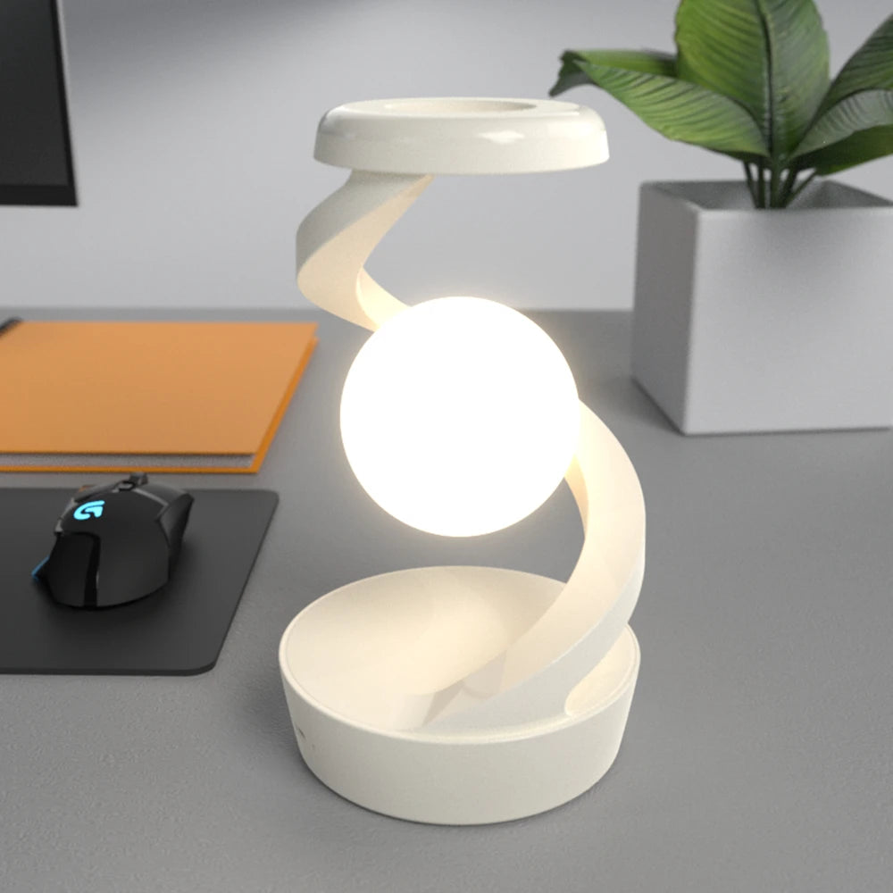 Creative Table Lamp, Rotating Floating Lamp, 15W Wireless Charger, Mobile Phone Wireless Charger, RGB Atmosphere Night Light