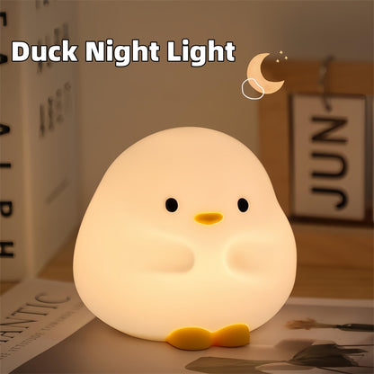 Cute Duck LED Night Lamp Cartoon Silicone USB Rechargeable Sleeping Light Touch Sensor Timing Bedroom Bedside Lamp for Kid Gift Home Decor