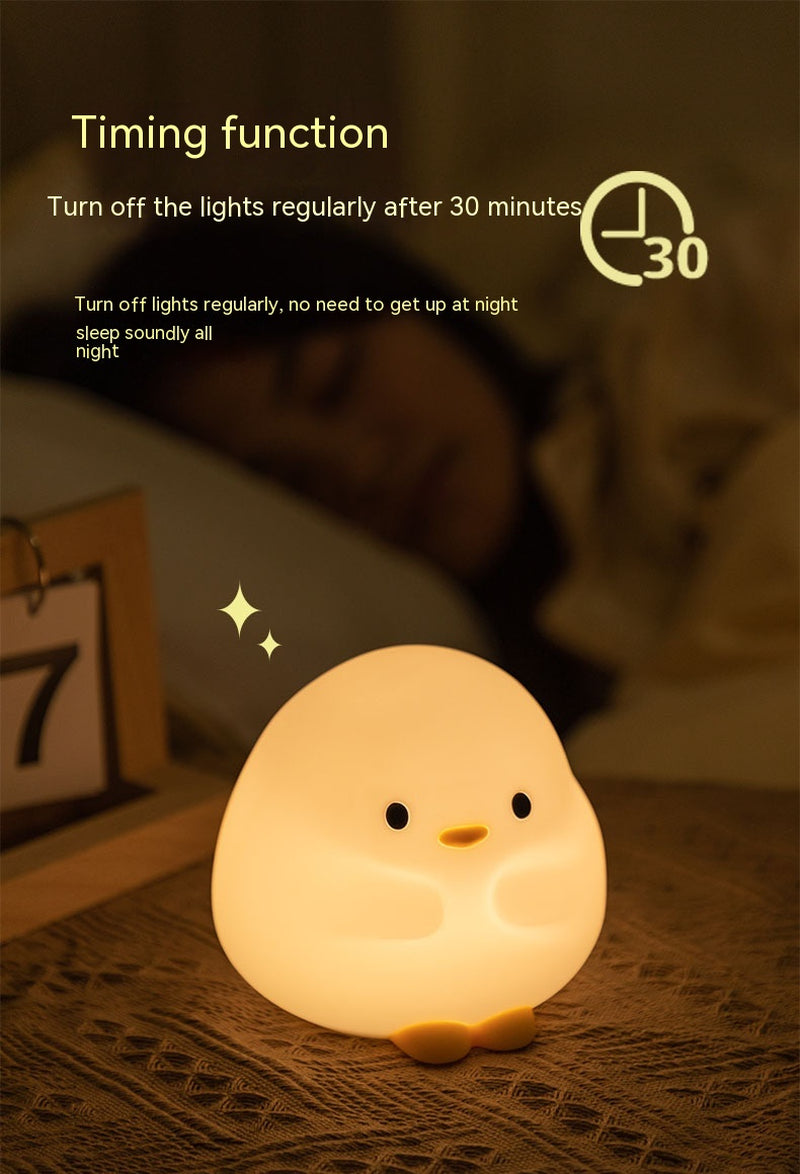 Cute Duck LED Night Lamp Cartoon Silicone USB Rechargeable Sleeping Light Touch Sensor Timing Bedroom Bedside Lamp for Kid Gift Home Decor