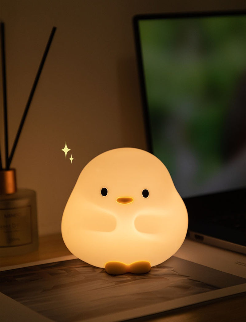 Cute Duck LED Night Lamp Cartoon Silicone USB Rechargeable Sleeping Light Touch Sensor Timing Bedroom Bedside Lamp for Kid Gift Home Decor