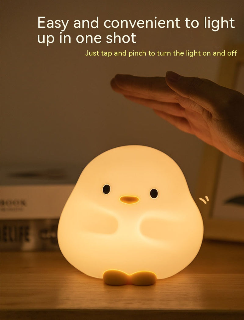 Cute Duck LED Night Lamp Cartoon Silicone USB Rechargeable Sleeping Light Touch Sensor Timing Bedroom Bedside Lamp for Kid Gift Home Decor