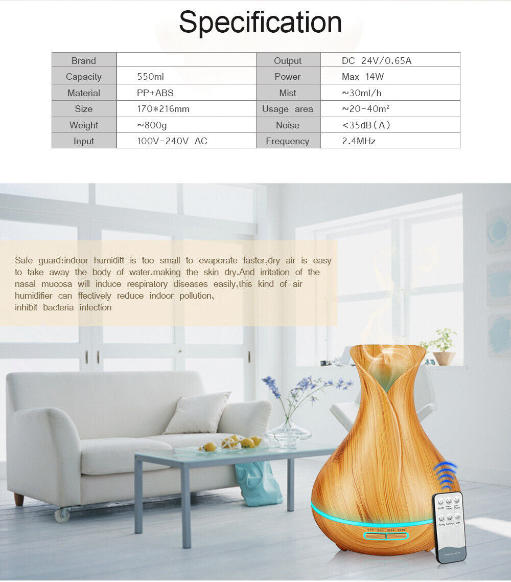 LED Aroma Aromatherapy Diffuser Essential Oil Ultrasonic Air Humidifier Purifier