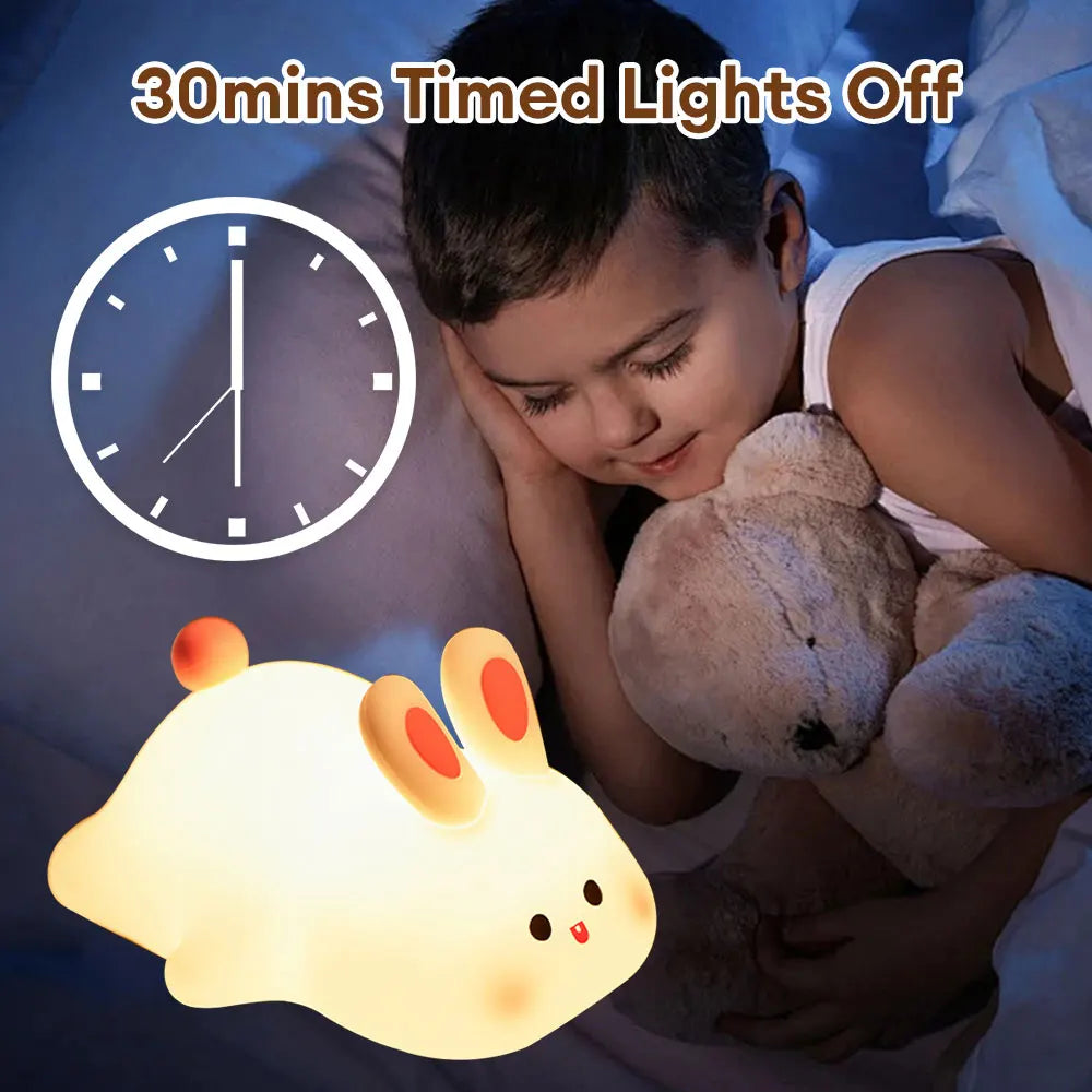 LED Night Light Cute Big Face Rabbit Night Light Kid Touch Sensor Timing USB Rechargeable for Birthday Gifts Bedroom Decor