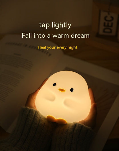 Cute Duck LED Night Lamp Cartoon Silicone USB Rechargeable Sleeping Light Touch Sensor Timing Bedroom Bedside Lamp for Kid Gift Home Decor